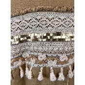 Veste bohème coton effiloché motif dos pompons