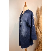 Veste en jean longue à capuche dos Frida grande taille