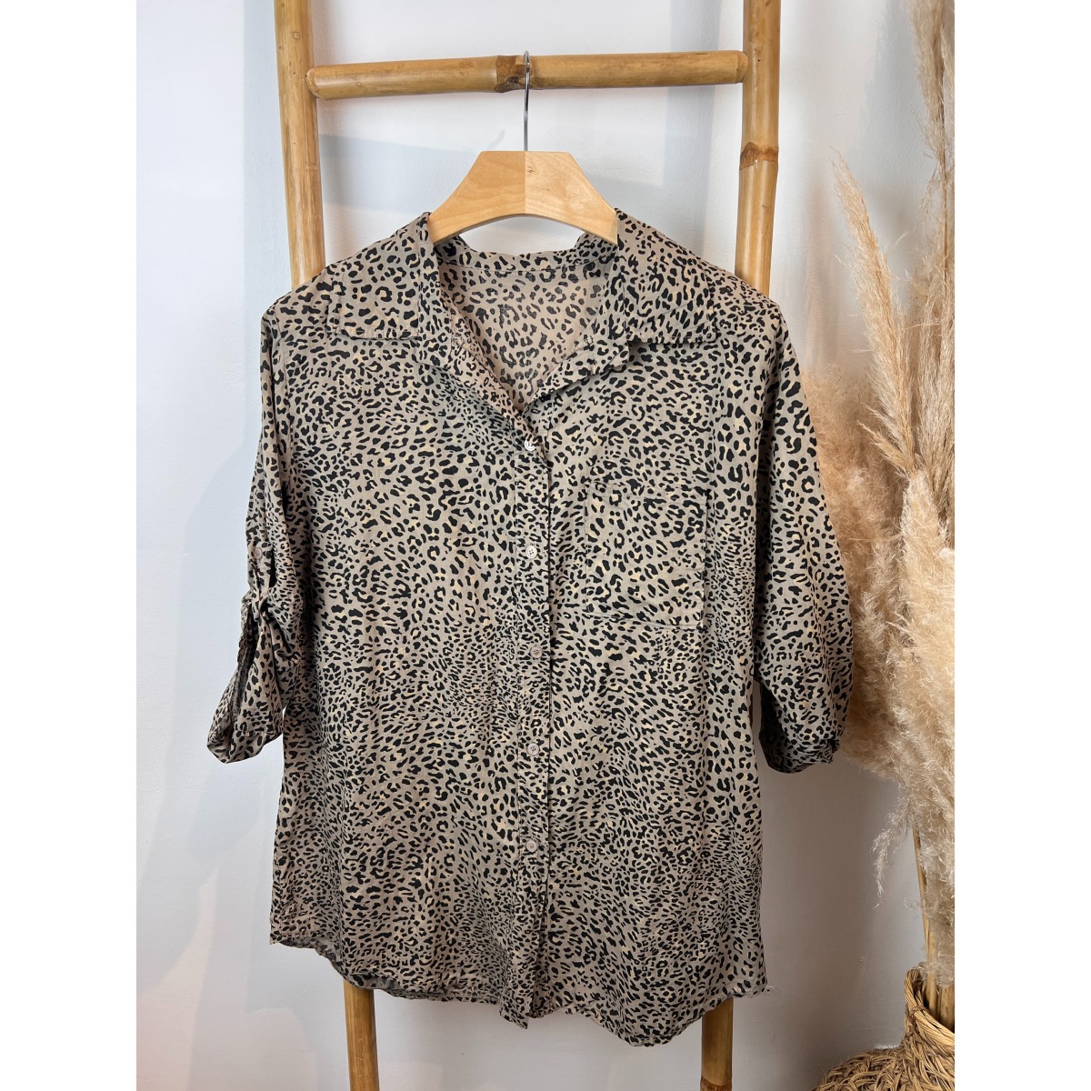 Chemise coton imprimé petit léopard grande taille