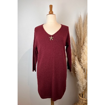 Robe pull mailles uni + broche amovible grande taille
