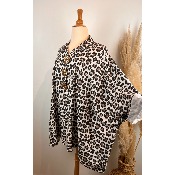 Chemise léopard  blanc coton sweat léger + broches amovibles grande taille jusqu'au 60
