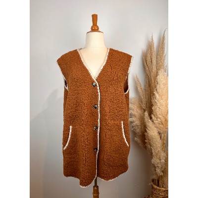 Gilet sans manches uni sherpa grande taille