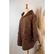 Manteau à capuche effet laine bouillie duveteuse grande taille