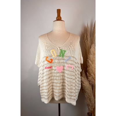 Pull manches courtes ICONIC rayé grande taille