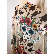 Robe bohème kimono tête de mort cactus grande taille