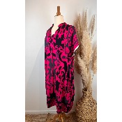 Robe viscose imprimée grande taille fushia  /noir