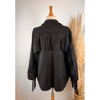 Veste blazer suédine à franges grande taille