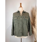 Veste surchemise bohème coton effiloché kaki girl power