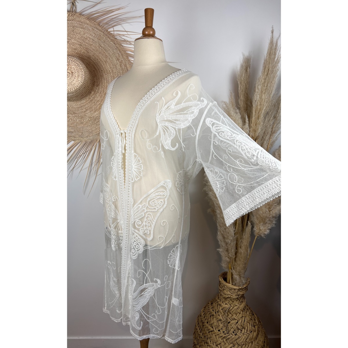 Kimonos Longs Dentelle Papillons Grande Taille