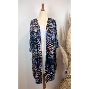 Kimono en soie imprimé tropical bleu grande taille
