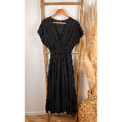 Robe longue coton cache-c�ur broderie anglaise grande taille