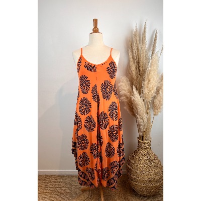 Robe longue bretelle imprimé corail asymétrique grande taille