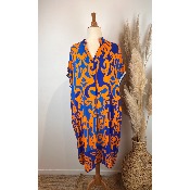 Robe viscose imprimée grande taille bleu / orange