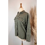 Veste surchemise bohème coton effiloché kaki girl power