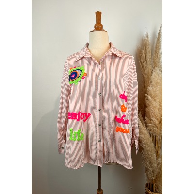 Chemise rayée brodée oeil grande taille