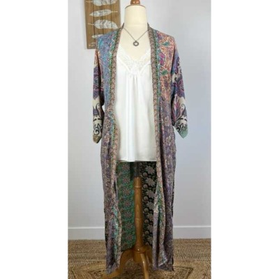 Kimono Femme Sur Mesure Taille Unique Grande - Saree Brodé Multicolore - Neuf Avec étiquettes, été