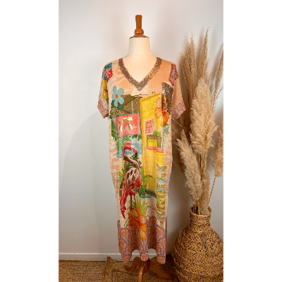 Robe longue lurex flamant rose grande taille