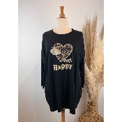 T-shirt coton manches longues cœur léopard happy grande taille