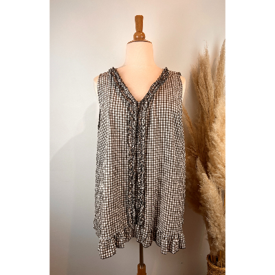 Tunique sans manches vichy froufrous grande taille