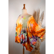 Tunique oversize imprimée pivoines soie & viscose grande taille