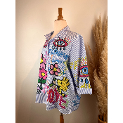 Chemise rayée Snoopy œil coton grande taille