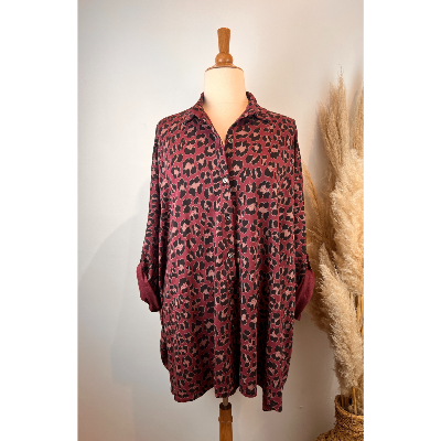 Chemise surchemise léopard en sweat coton grande taille