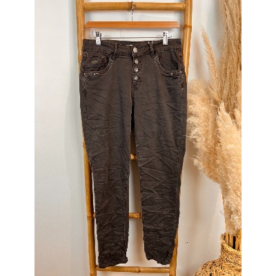 Pantalon jean marron froissé boutons Karostar 
