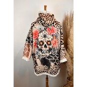 Manteau veste sherpa lopard tte de mort calavera grande taille