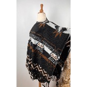 Poncho ethnique noir à franges laine bohème