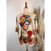 Pull fin lurex manches courtes Frida Kahlo grande taille