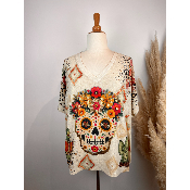 Pull lurex manches courtes Calavera grande taille