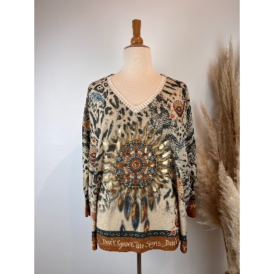 Pull lurex manches longues mandala arbre de vie Grande Taille