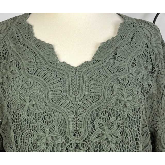 Robe boh?�me dentelle & soie kaki