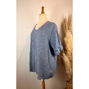 Tunique coton et lin broderie manches grande taille