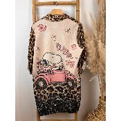 Veste mailles léopard Snoopy suédine jusqu'au 46