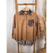 Chemise camel poche & dos lopard 