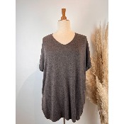 Pull Manches courtes léger uni col V grande taille