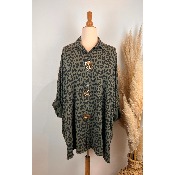 Chemise léopard coton sweat léger + broches amovibles grande taille