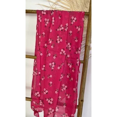 Foulard Écharpe En Soie Sauvage - Rose Fuchsia/Rouge - Style Vintage