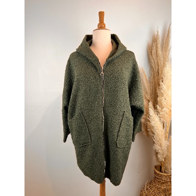 Manteau à capuche laine bouclette grande taille
