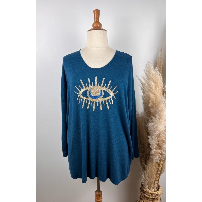 Pull Femme Bohème Oversize – Col V, Manches 3/4 – Taille Grande Disponible, Idéal Automne Hiver, Confort Et Style