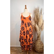 Robe longue bretelle imprimé corail asymétrique grande taille