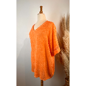 Tunique coton et lin broderie manches grande taille