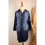 Veste en jean longue à capuche dos Frida grande taille