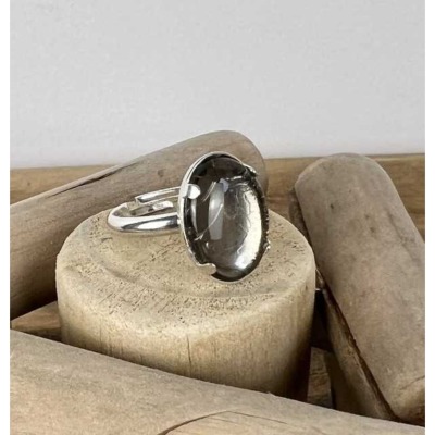 Bague cabochon quartz fumé en argent 925 grande taille