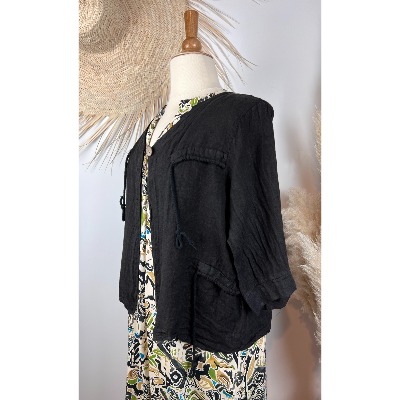 Boléro Femme BARBARA TFANK Noir Brocart Fleuri - Taille 6, Cropped, Neuf Sans Étiquettes
