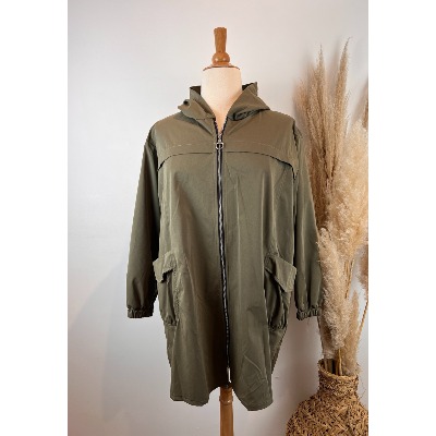 Imperméable à capuche mi-long grande taille