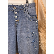 Jean étoiles brodées strass boutons Karostar bleu moyen
