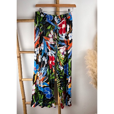 Pantalon Fluide Fleuri Noir Taille 36 – Occasion Très Bon état – Idéal Pour Un Look Décontracté Chic