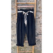 Pantalon 7/8 ème lin et coton + ceinture grande taille